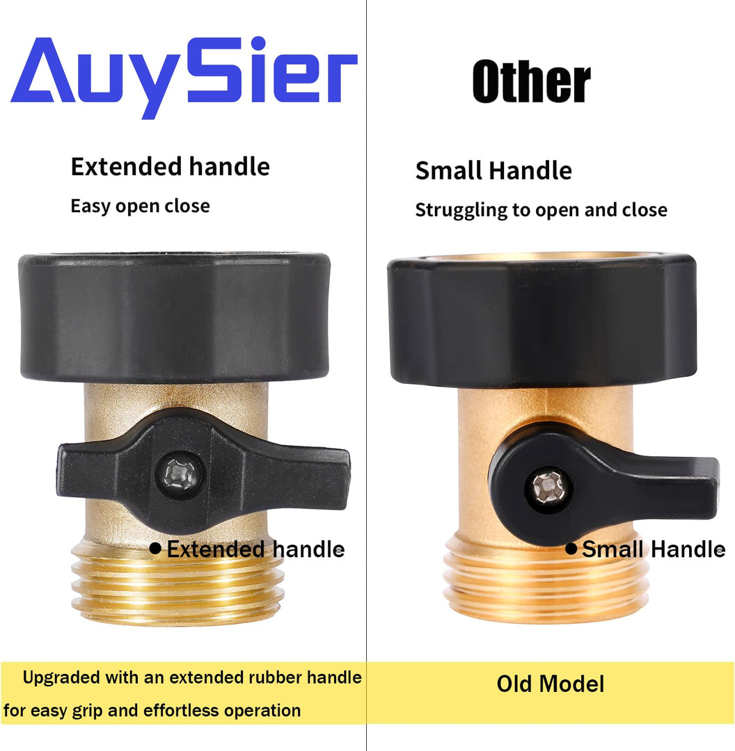 AuySier 2 Pack Garden Hose Shut Off Valve, Easy Grip Rubber Handle, 3/4" Heavy Duty Solid Brass Fittings Water Hose Shutoff Valve with 4 Pcs Hose Washers