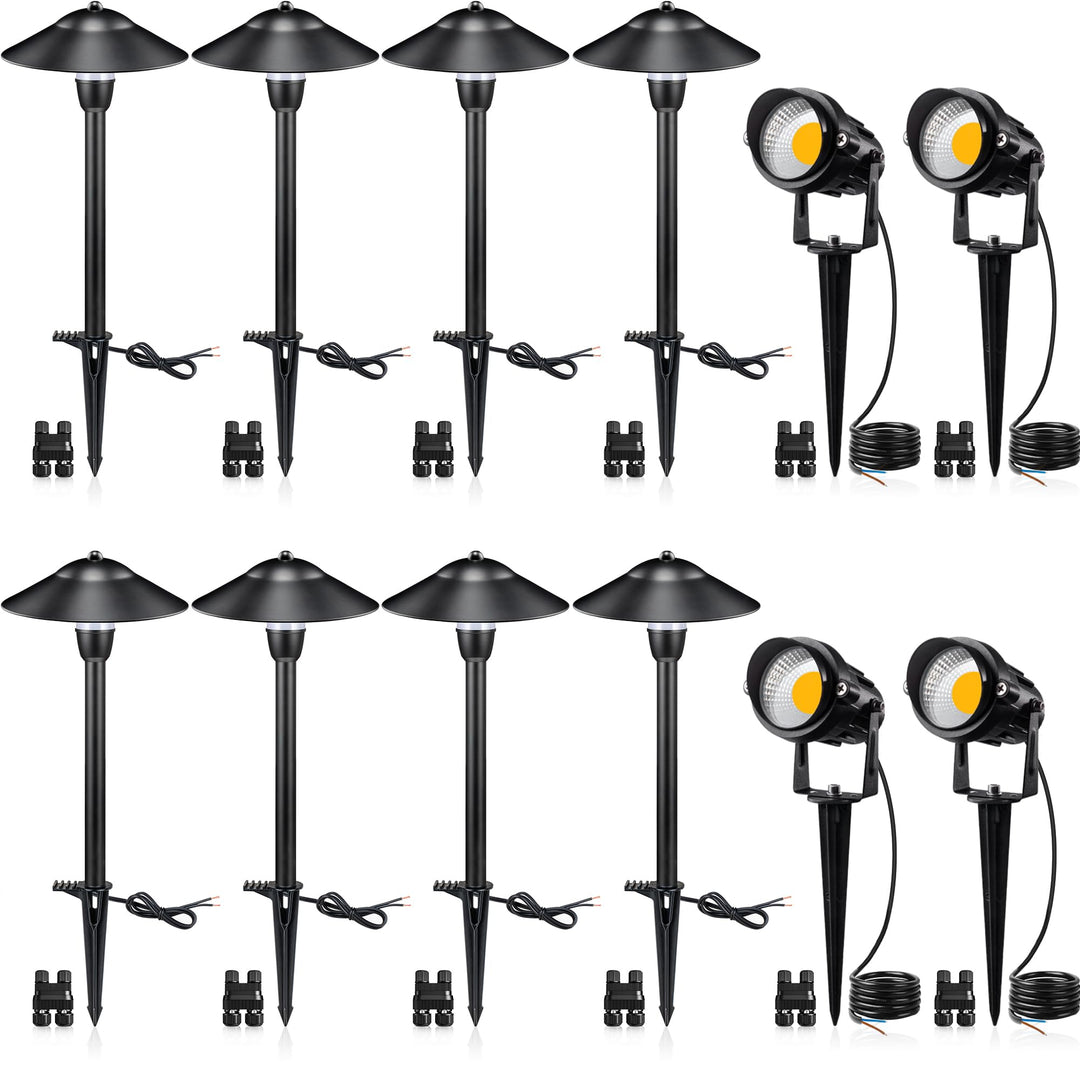 SUNVIE LED Low Voltage Landscape Lighting 12V Landscape Lighting Kit with Connectors, Low Voltage Pathway Lights with Spotlights Aluminum Pathway Lights Wired Waterproof for Patio Yard Garden, 12 Pack