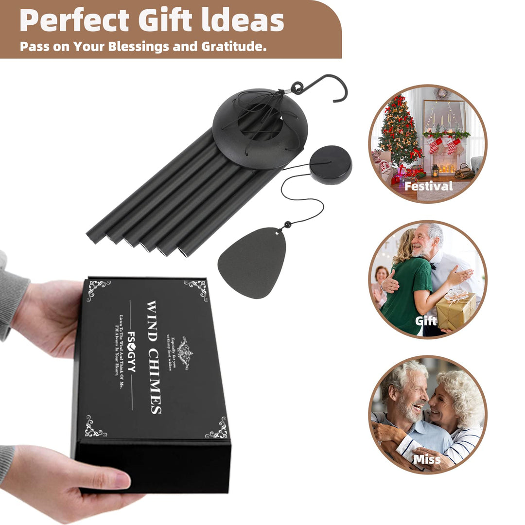 FSVGYY Wind-Chimes-Outdoor-Large-Decor, Deep Tone Soothing Melodic Tones Windchimes, Wind Chimes for Outside, Memorial Wind Chime Best Gift for Mom Women Grandma Neighbors（32" Black）