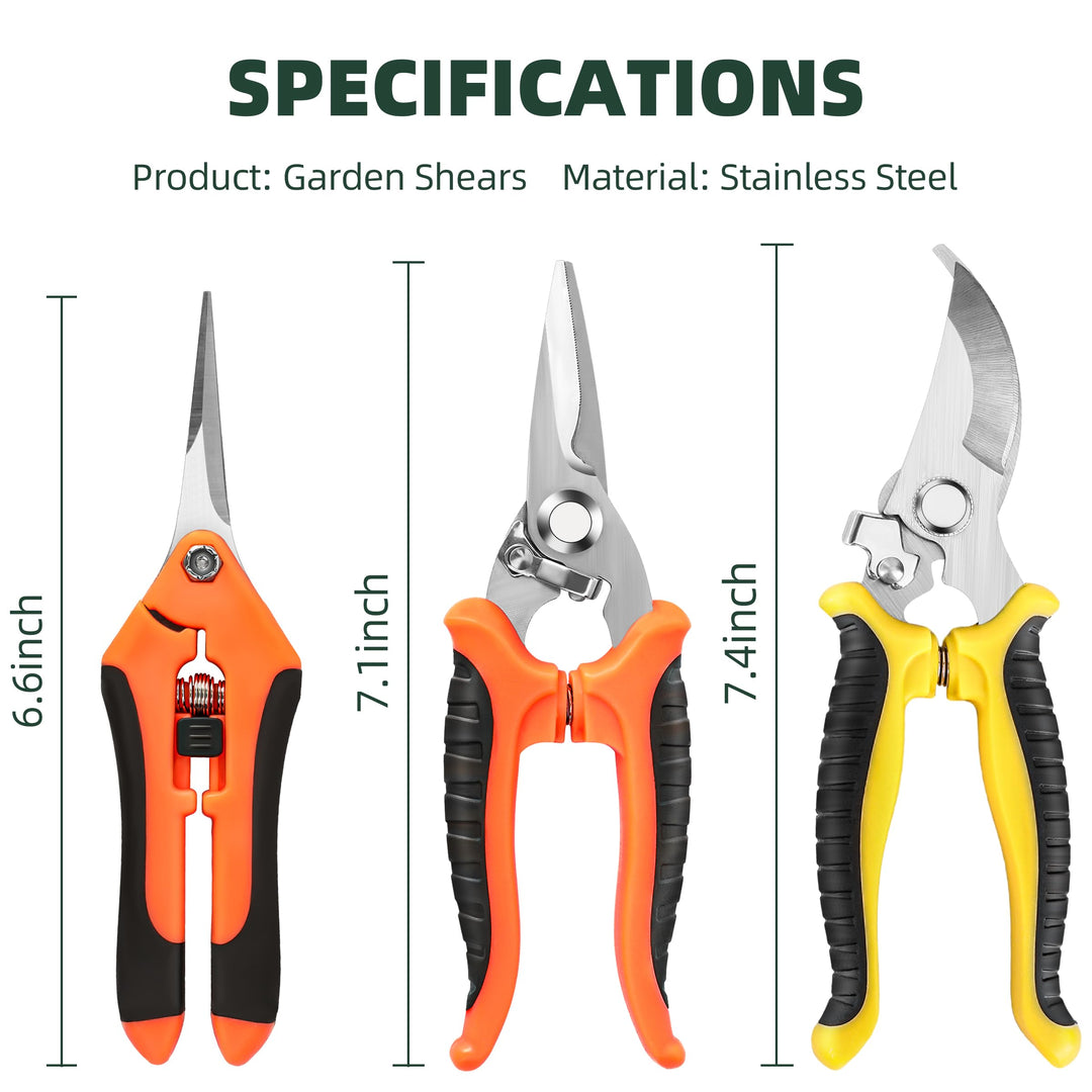 EWPJDK 3 Pack Garden Pruning Shears, Stainless Steel Shears, Gardening Shears, Scissors, Garden Clippers, Pruning Snips, Pruning Shears for Gardening Tools