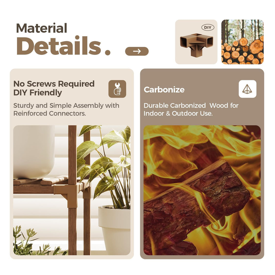 Bamworld Plant Stand Indoor Outdoor Tall Plant Shelf for Multiple Plants Pots Wood Flower Stand Large Flower Holder for Living Room, Patio, Balcony, Garden Decor, Brown