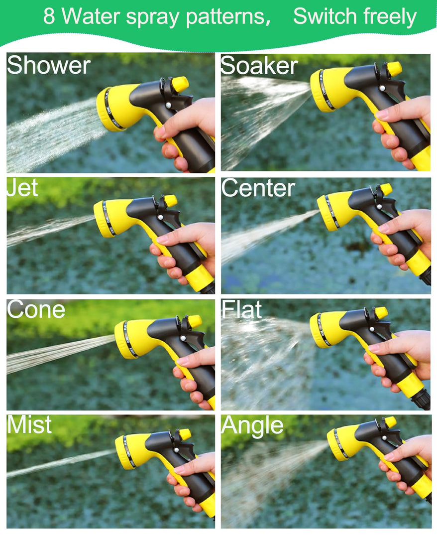 Garden Hose with Reel 50ft Expandable Water Hose with 8 Pattern Nozzle, Fits 1/2" & 3/4" Threaded Faucets,Lightweight & Flexible for Garden,Car Wash,Pet Bath,Patio Cleaning,Durable Anti-Leak Design