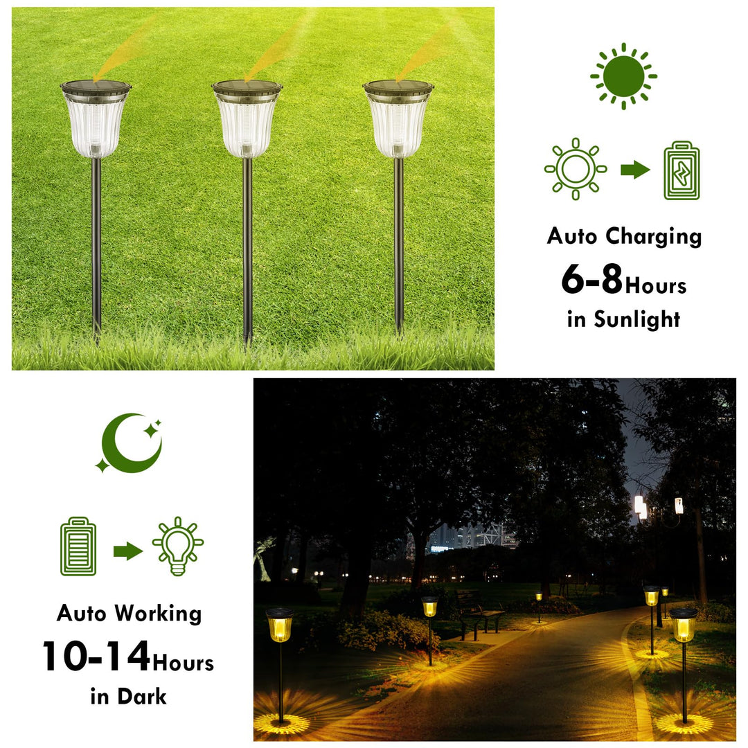WTGEGF Solar Pathway Lights Outdoor Waterproof, 4 Pack 200 Lumens Super Bright Solar Garden Lights with 2 Lighting Modes, Auto On/Off Outdoor Solar Lights for Yard, Walkway, Lawn, Driveway, Path
